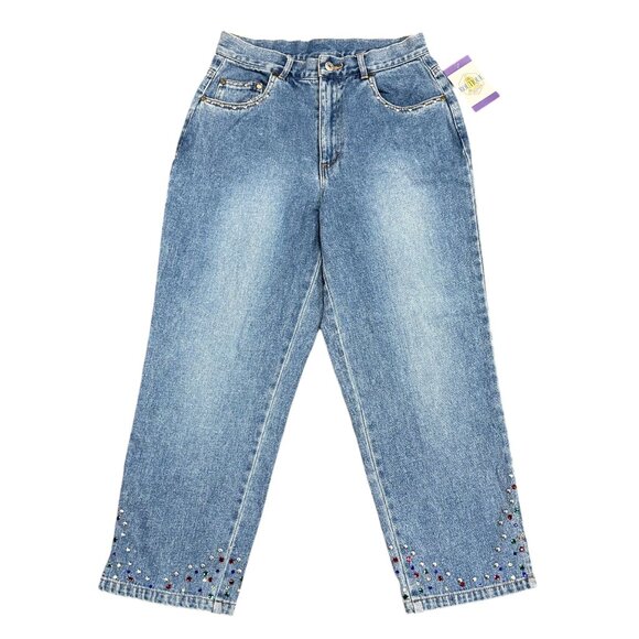 California Style Womens 8 Blue Bedazzled Denim Jeans Rhinestones Pocket Studs - Picture 12 of 12